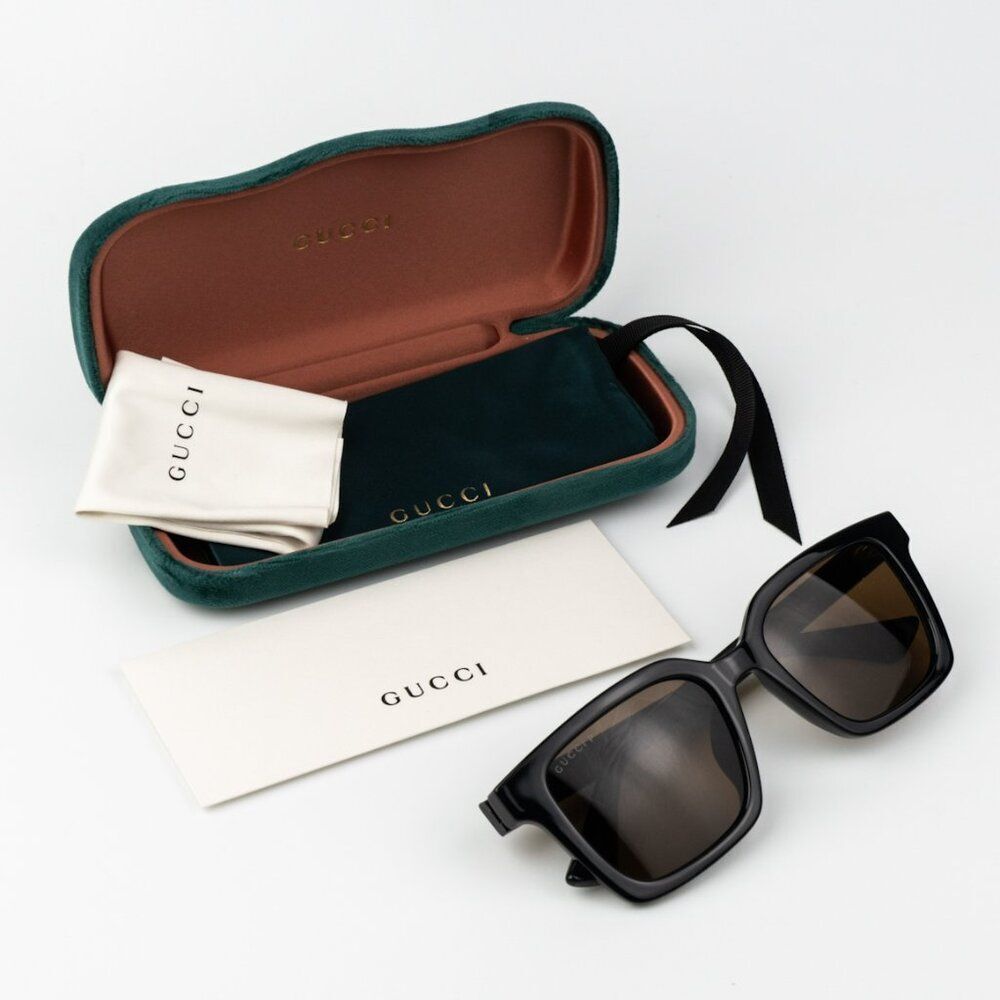 NEW Gucci GG1582SK 004 Shiny Black Brown Polarized Cat Eye Unisex Sunglasses - Picture 12 of 14